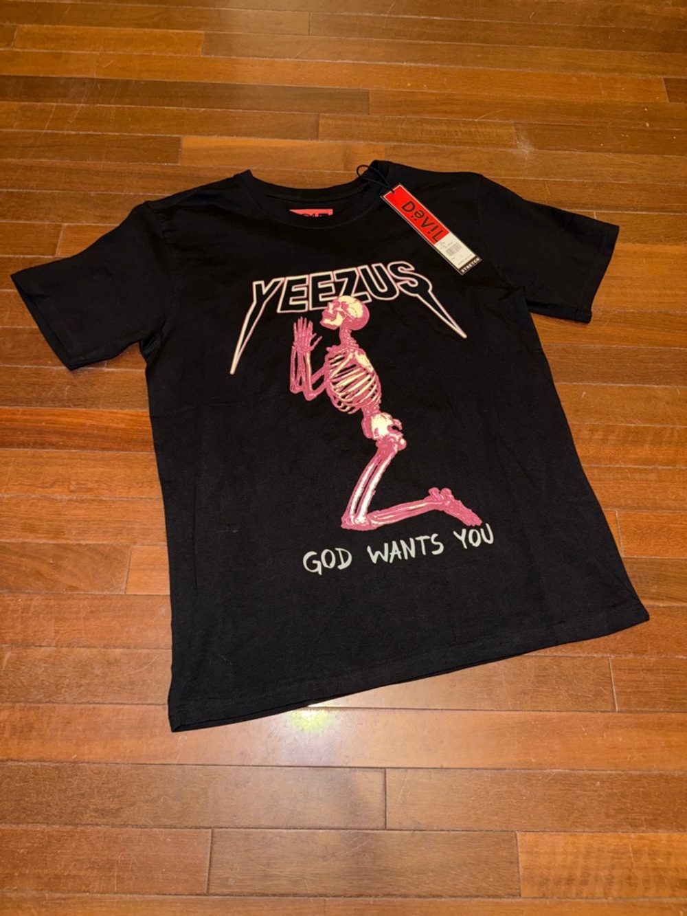 Yeezy Black  Tee with Pink Skeleton Graphic